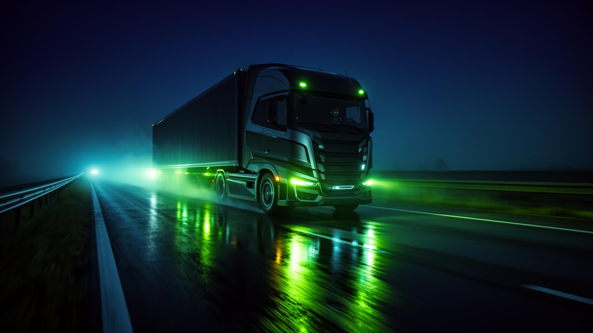 LogiAssist — gece otoyolda yapay zeka destekli tır
